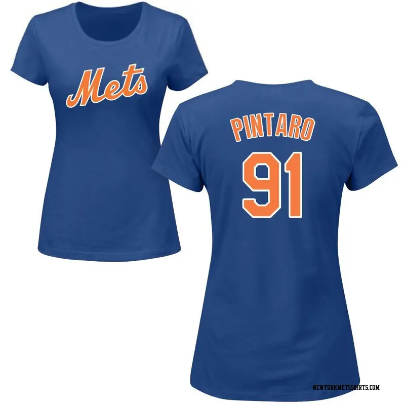Women's New York Mets ＃91 Jonathan Pintaro Royal Roster Name & Number T-Shirt